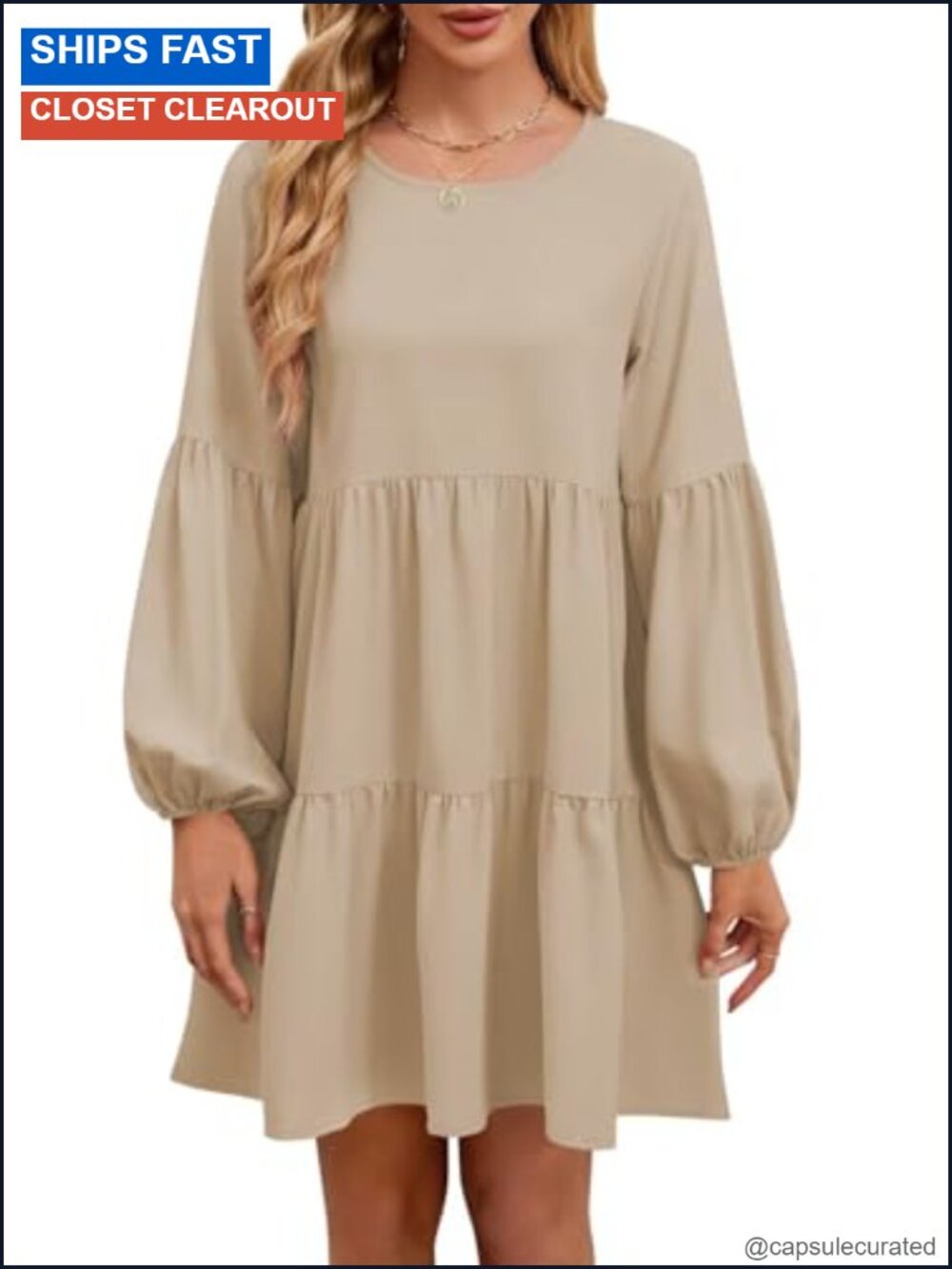 Long Sleeve Shift Dress Flowing Swing Tunic Mini
